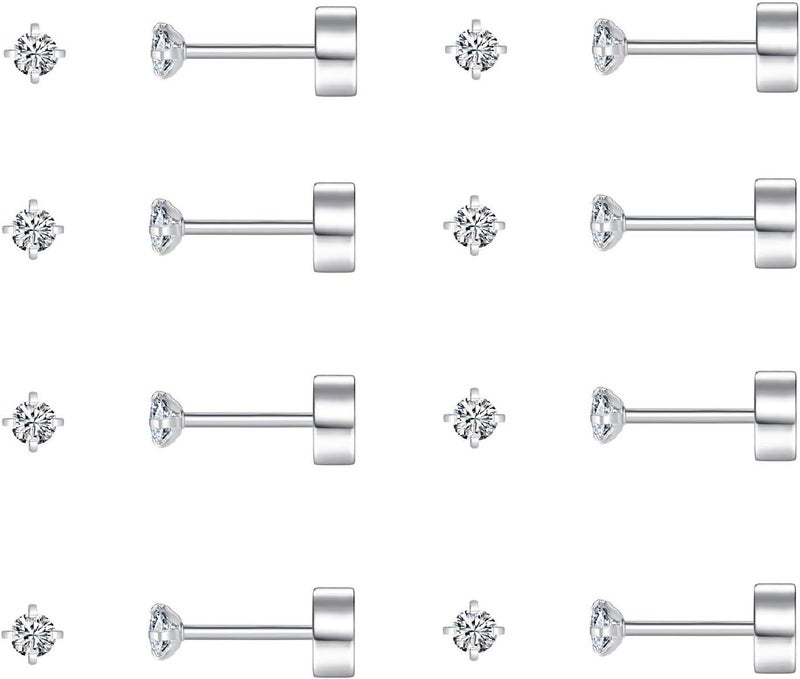 FOSIR 8 Pairs Tiny Flat Back Earrings for Women Men 14K Gold Plated Surgical Stainless Steel Stud Earrings Hypoallergenic Cubic Zirconia Studs Cartilage Earrings 2mm 3mm 4mm - Image 1